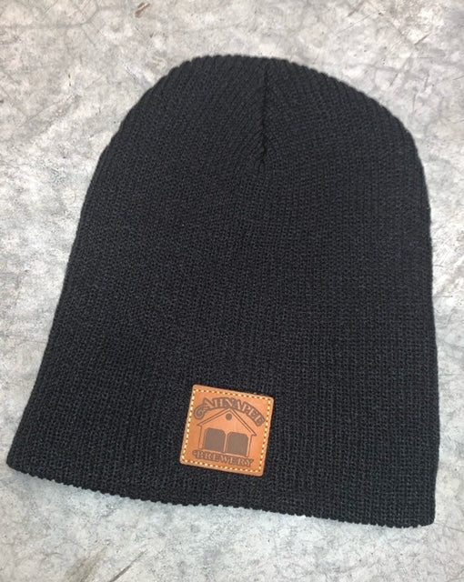 Black Knit Slouch Beanie with Patch