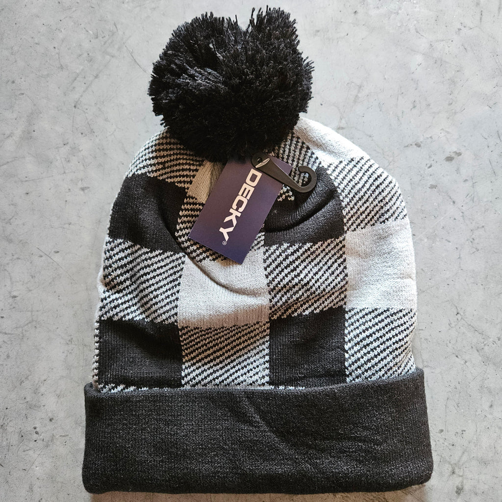 Plaid Beanie with Pom